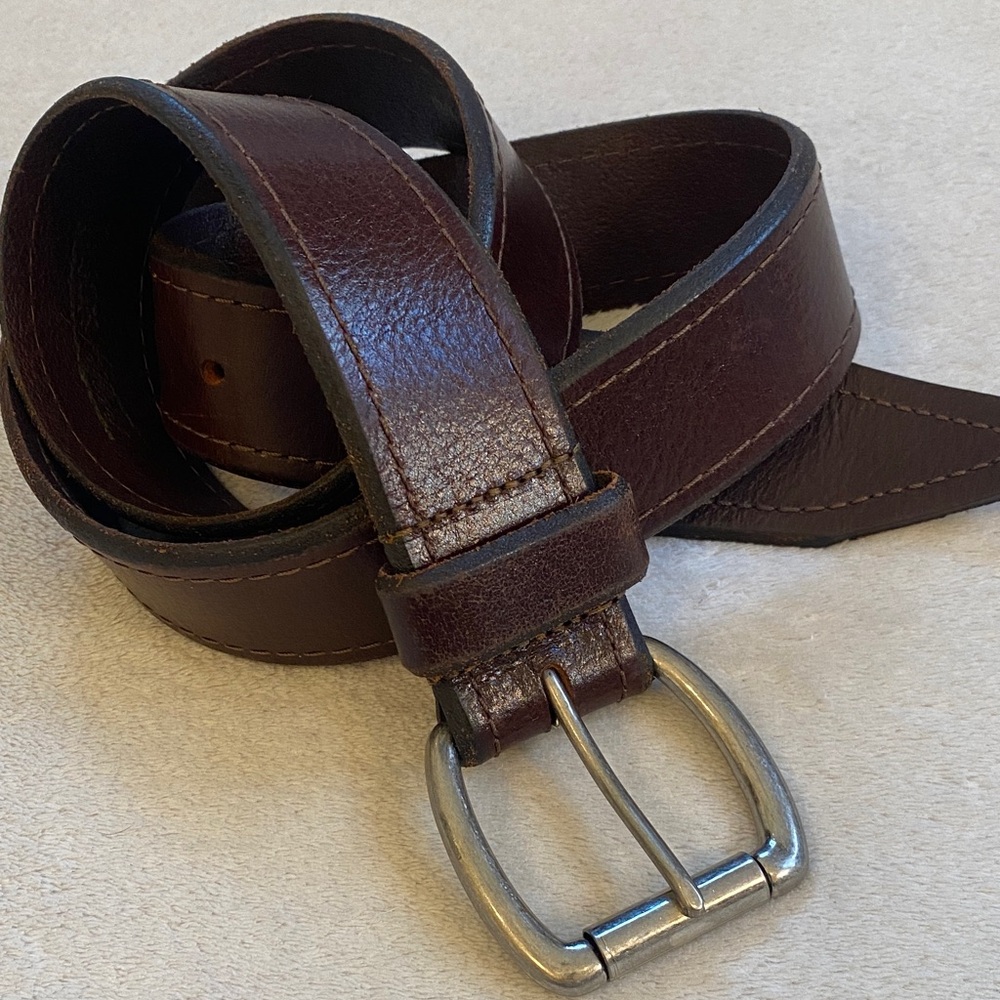Lejon Leather Goods dark brown leather silver buckle belt Sz 38